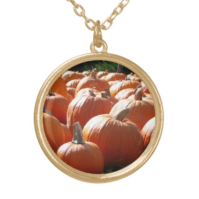 Pumpkins Photo for Fall, Halloween or Thanksgiving Gold Plated Necklace (Front)