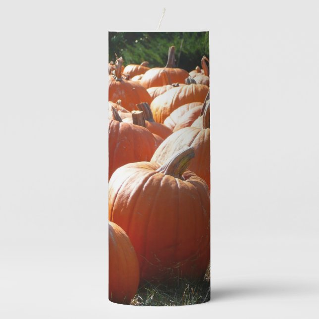 Pumpkins Photo for Fall, Halloween or Thanksgiving Pillar Candle (Front)