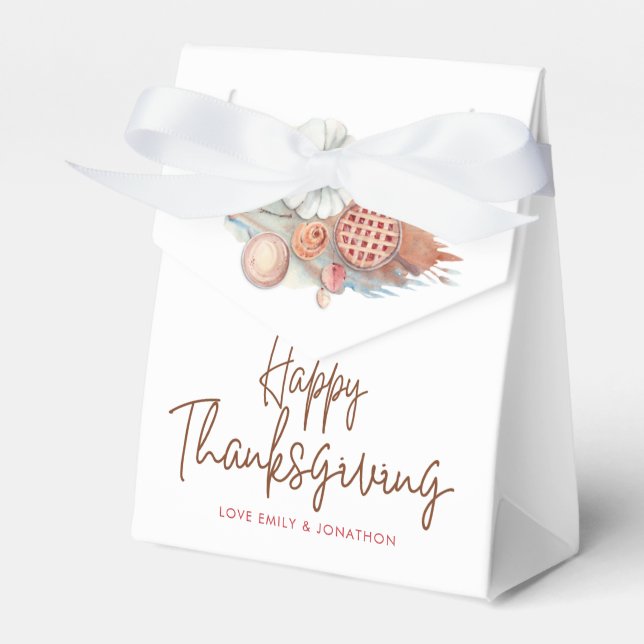 Pumpkins Pies Food Script Names Happy Thanksgiving Favor Boxes (Front Side)