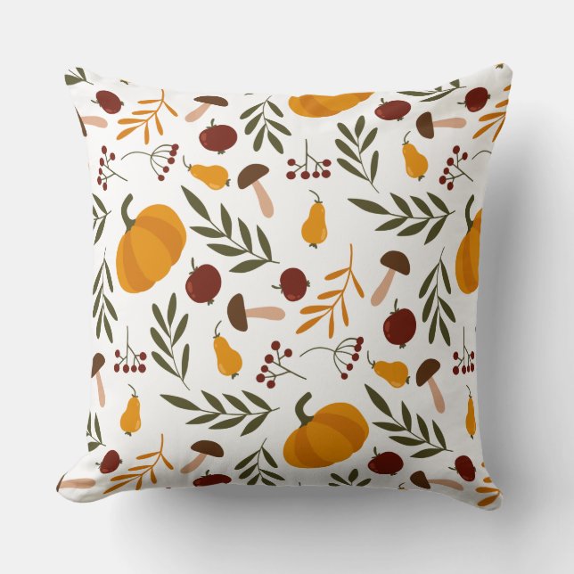 Pumpkins, Pomegranates & Pears Throw Pillow (Front)
