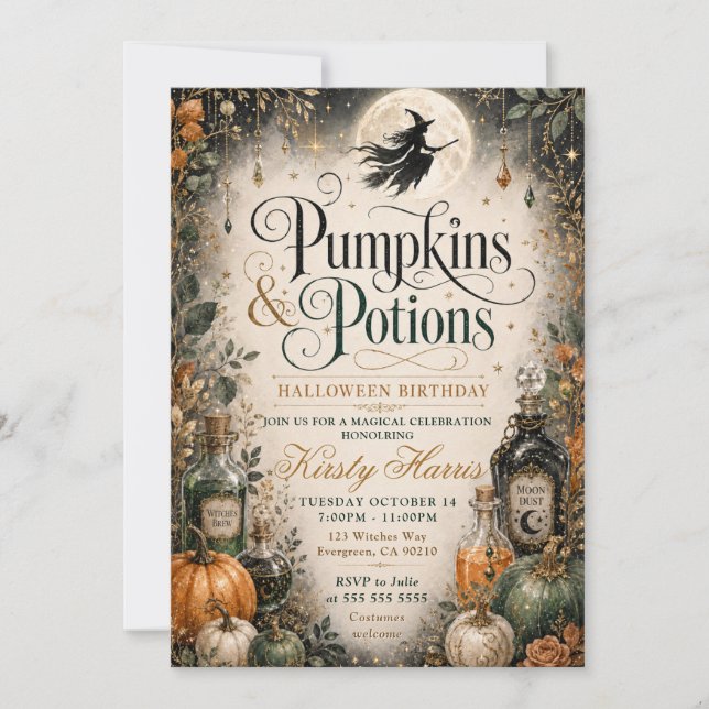 Pumpkins & Potions Halloween Birthday Invitation (Front)