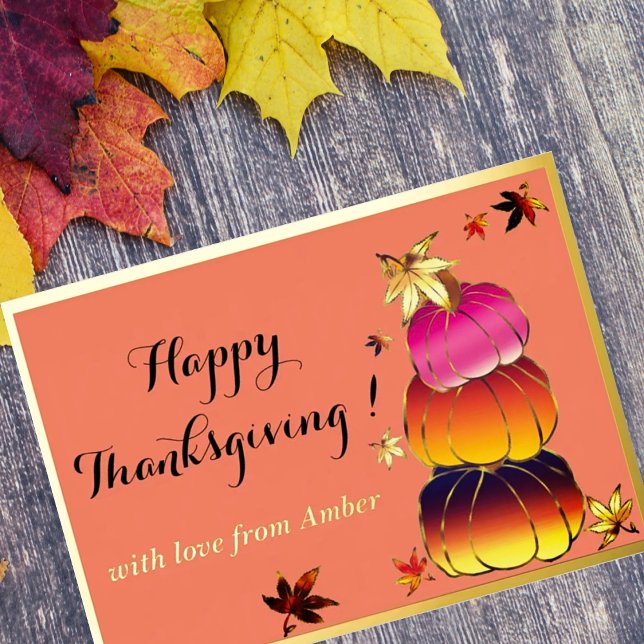Pumpkins & Pumpkins Gradient, Gold, & Foil Texture Holiday Card (Creator Uploaded)