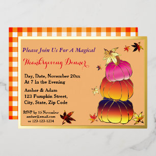Pumpkins & Pumpkins Gradient, Gold, Thanksgiving Foil Invitation