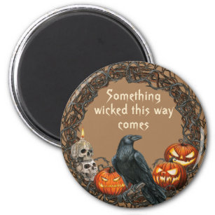 Pumpkins & Raven Halloween Wreath  Magnet