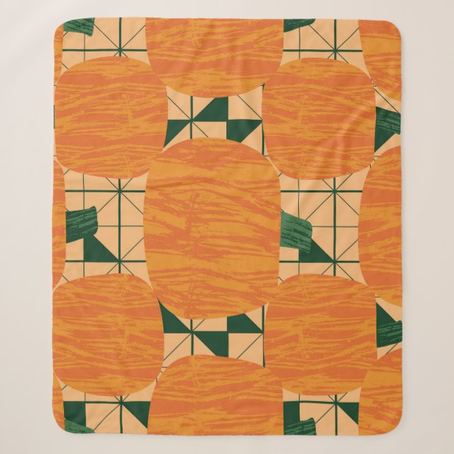 Pumpkins: Retro Geometric Triangle. Sherpa Blanket (Front)
