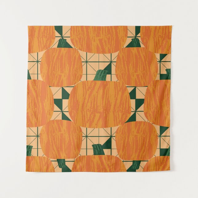 Pumpkins: Retro Geometric Triangle. Tapestry (Front)