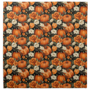 Pumpkins Roses Autumn Flowers Cloth Napkin