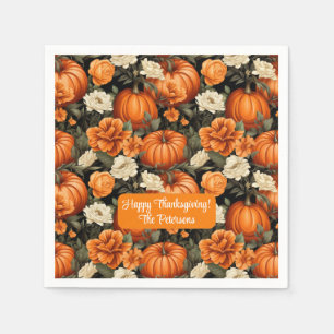 Pumpkins Roses Autumn Flowers Napkins