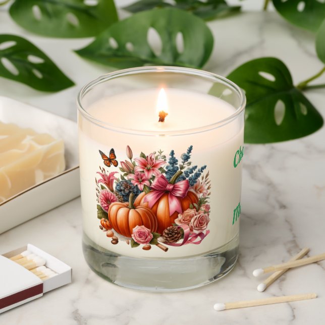 Pumpkins roses lilies custom name scented candle (Lit)