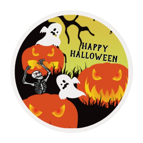 Pumpkins Skeleton And Ghosts Halloween Edible Frosting Rounds