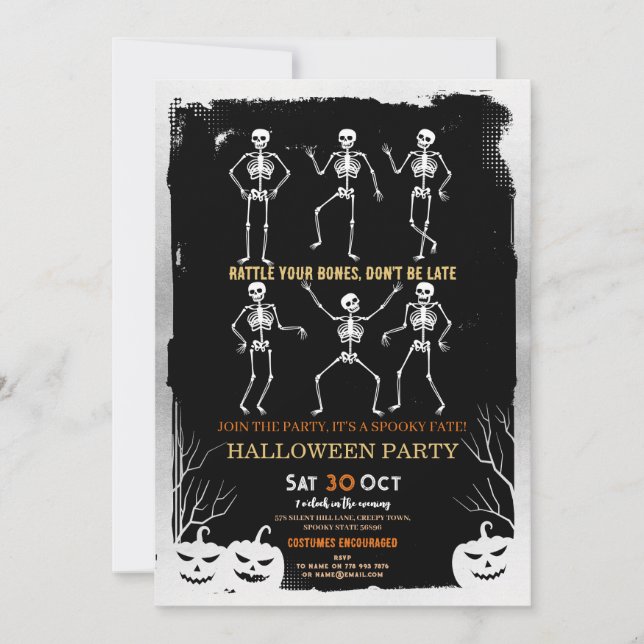 Pumpkins Skeleton Halloween Bones Party Invitation (Front)