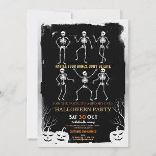 Pumpkins Skeleton Halloween Bones Party Invitation