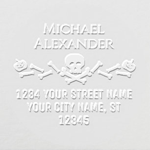 Pumpkins Skull Bones Halloween Name Return Address Embosser