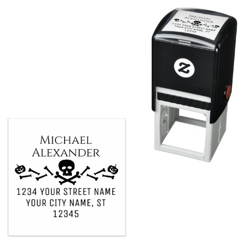 Pumpkins Skull Bones Halloween Name Return Address Self_inking Stamp