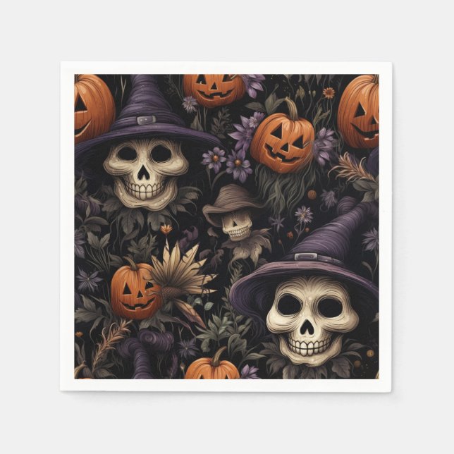 Pumpkins Skulls Flowers Halloween  Napkins (Front)