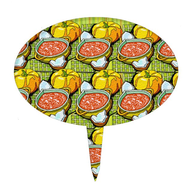 Pumpkins, Soup and Striped Background Cake Topper (Front)