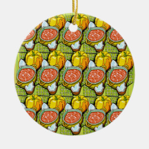 Pumpkins, Soup and Striped Background Ceramic Ornament
