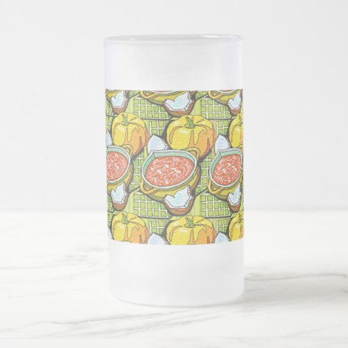 Pumpkins Soup and Striped Background Frosted Glass Beer Mug