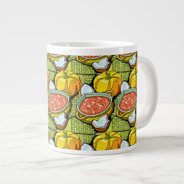 Pumpkins, Soup and Striped Background Giant Coffee Mug (Front Right)