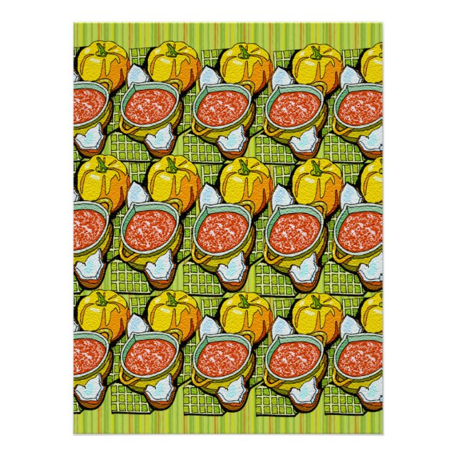 Pumpkins, Soup and Striped Background Glossy Poster (Front)