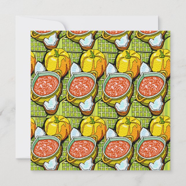 Pumpkins, Soup and Striped Background Invitation (Front)
