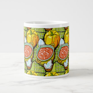 Pumpkins, Soup and Striped Background Large Coffee Mug