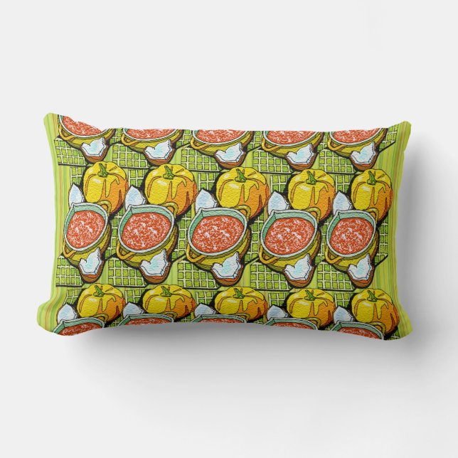 Pumpkins, Soup and Striped Background Lumbar Pillow (Front)