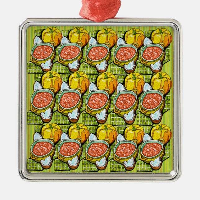 Pumpkins, Soup and Striped Background Metal Ornament (Front)