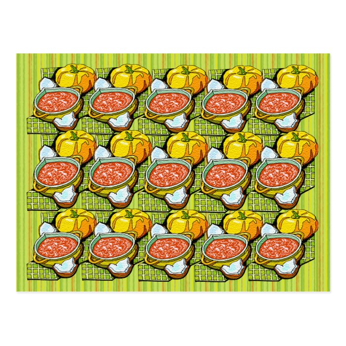 Pumpkins, Soup and Striped Background Postcard