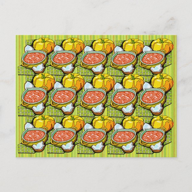 Pumpkins, Soup and Striped Background Postcard (Front)