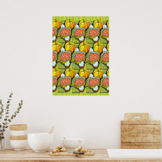 Pumpkins, Soup and Striped Background Poster