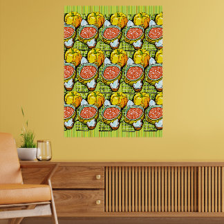 Pumpkins, Soup and Striped Background Poster