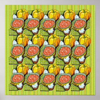 Pumpkins, Soup and Striped Background Small Poster