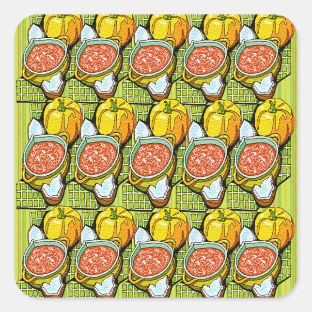 Pumpkins, Soup and Striped Background Square Sticker (Front)