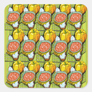 Pumpkins, Soup and Striped Background Square Sticker