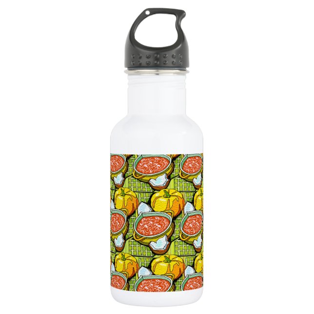 Pumpkins, Soup and Striped Background Stainless Steel Water Bottle (Front)