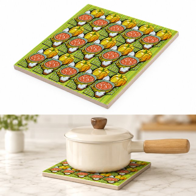 Pumpkins, Soup and Striped Background Tile (Pumpkins, Soup and Striped Background Tile)