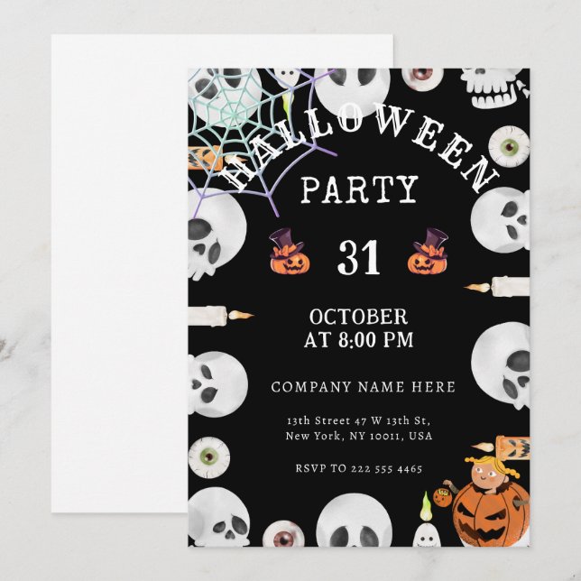 Pumpkins | Spider Web Halloween Office Party Black Invitation (Front/Back)