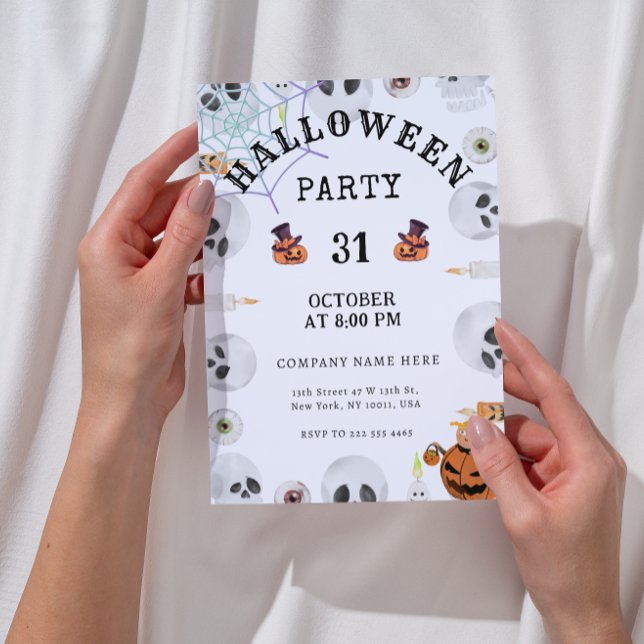 Pumpkins | Spider Web Halloween Office Party White Invitation (Creator Uploaded)