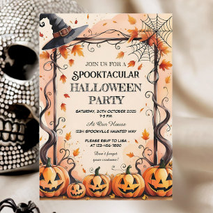 Pumpkins, Spider Webs & Witch Hat Halloween Party  Invitation