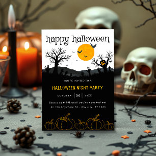 Pumpkins Spooky Trees Orange Black Halloween Party Invitation