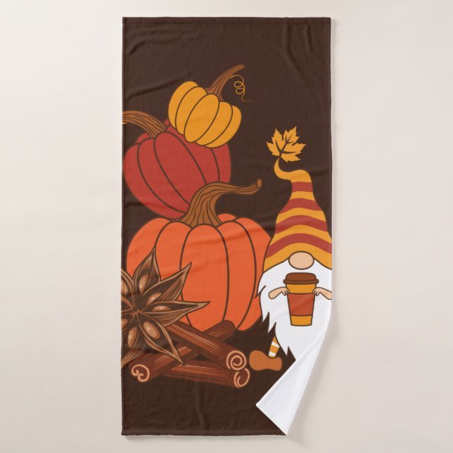 Pumpkins, star anise, cinnamon sticks, autumn leav bath towel (Bath Towel)