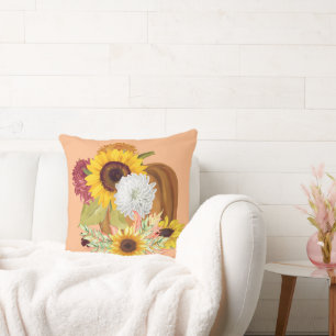 Pumpkins, Sunflowers and Mums Fall Colors Throw Pillow