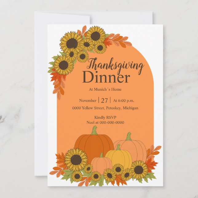 Pumpkins & Sunflowers Fall Foliage Thanksgiving Invitation (Front)