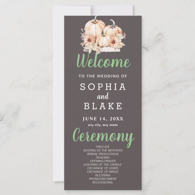 Pumpkins & Sunflowers Fall Gray Wedding Program (Front)