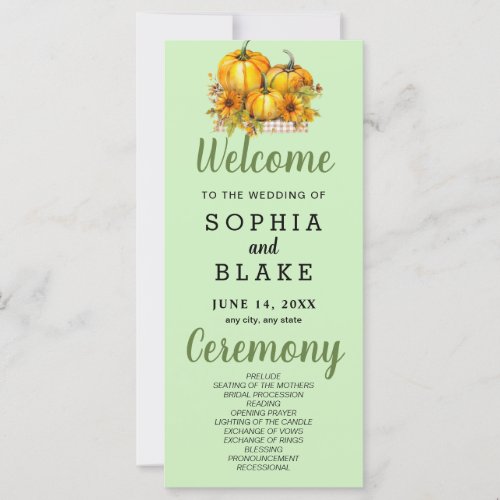 Pumpkins  Sunflowers Fall Green Wedding Program