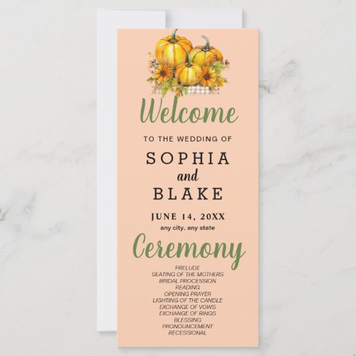 Pumpkins  Sunflowers Fall Orange Wedding Program