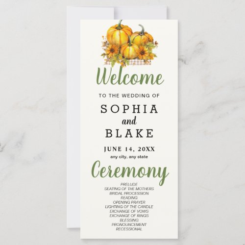 Pumpkins  Sunflowers Fall White Wedding Program