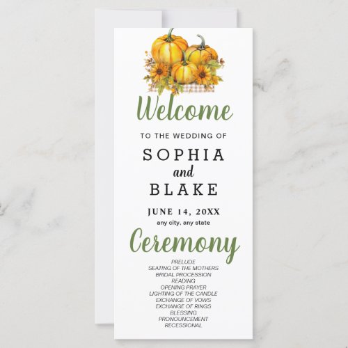 Pumpkins  Sunflowers Fall White Wedding Program