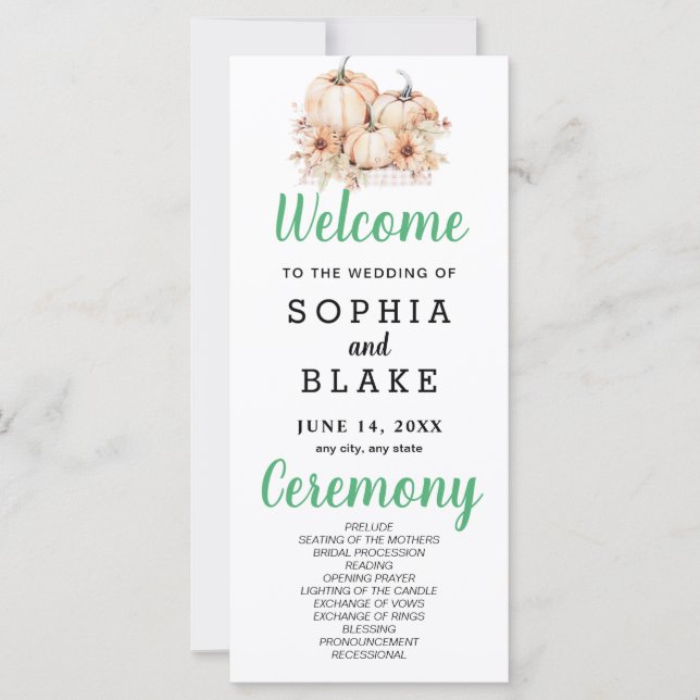 Pumpkins & Sunflowers Fall White Wedding Program (Front)